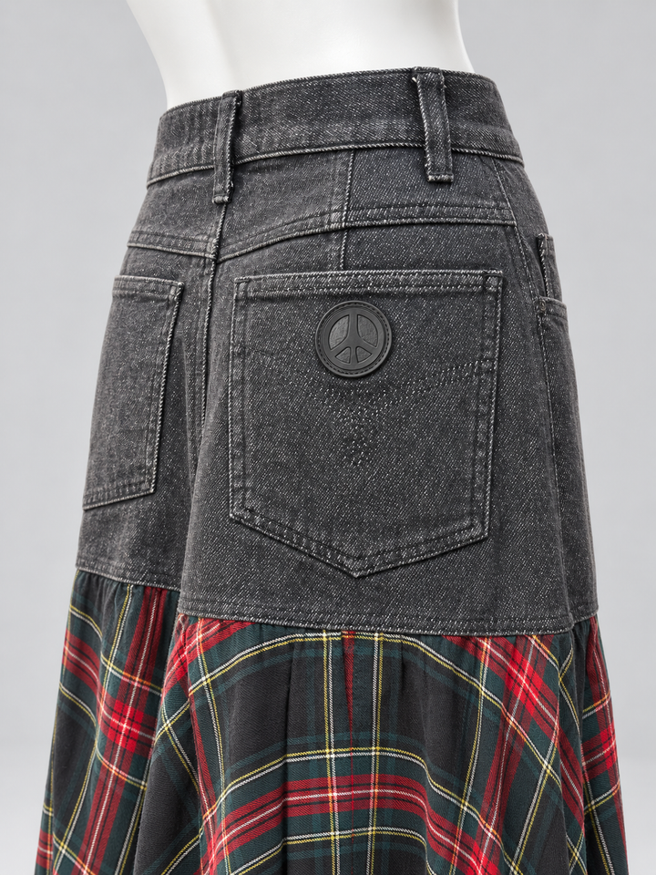 Moschino jeans denim tartan maxi skirt