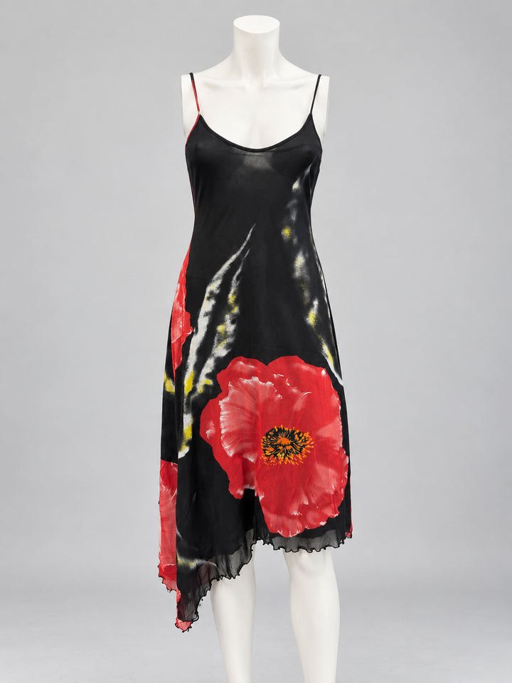 Pinko floral asymmetric mesh slip dress