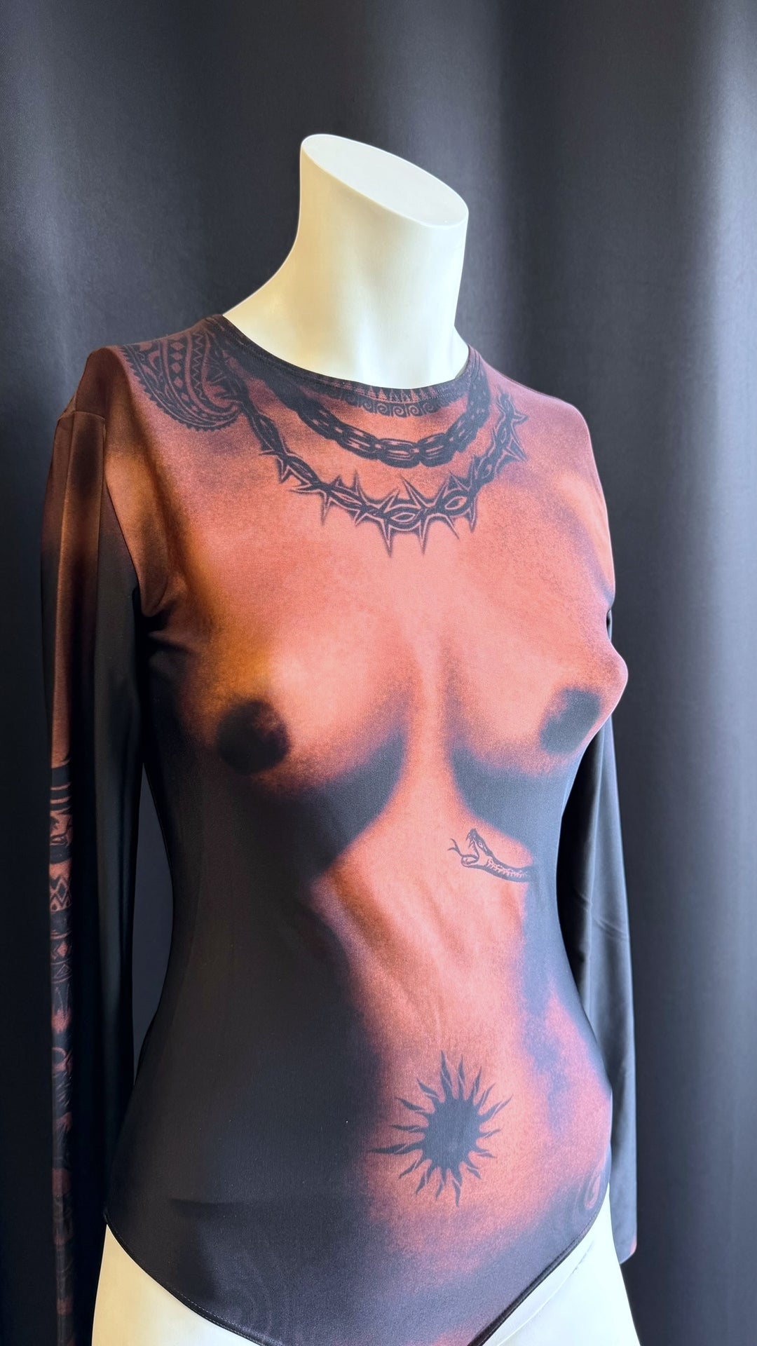Jean Paul Gaultier tattoo print illusion bodysuit medium
