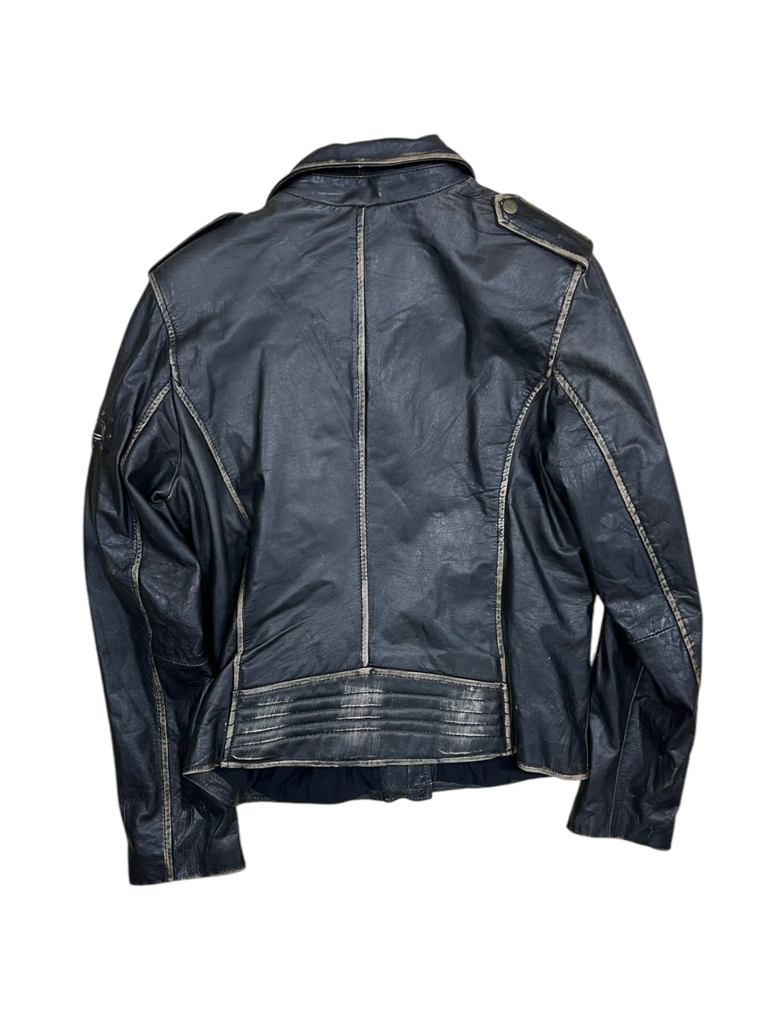 Vintage faded Leather biker jacket women’s XXL slim fit