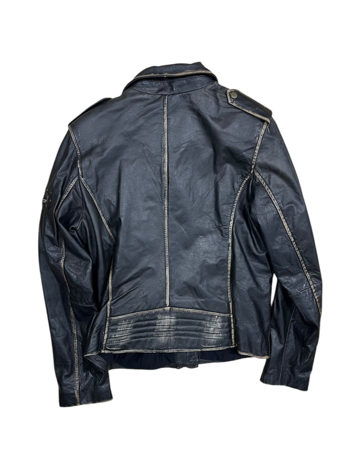Vintage faded Leather biker jacket women’s XXL slim fit