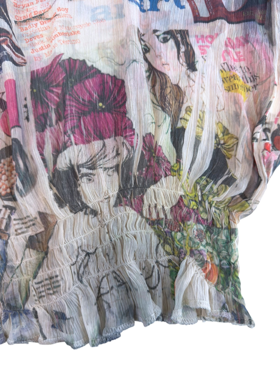 Vintage 2000s magazine print sheer top
