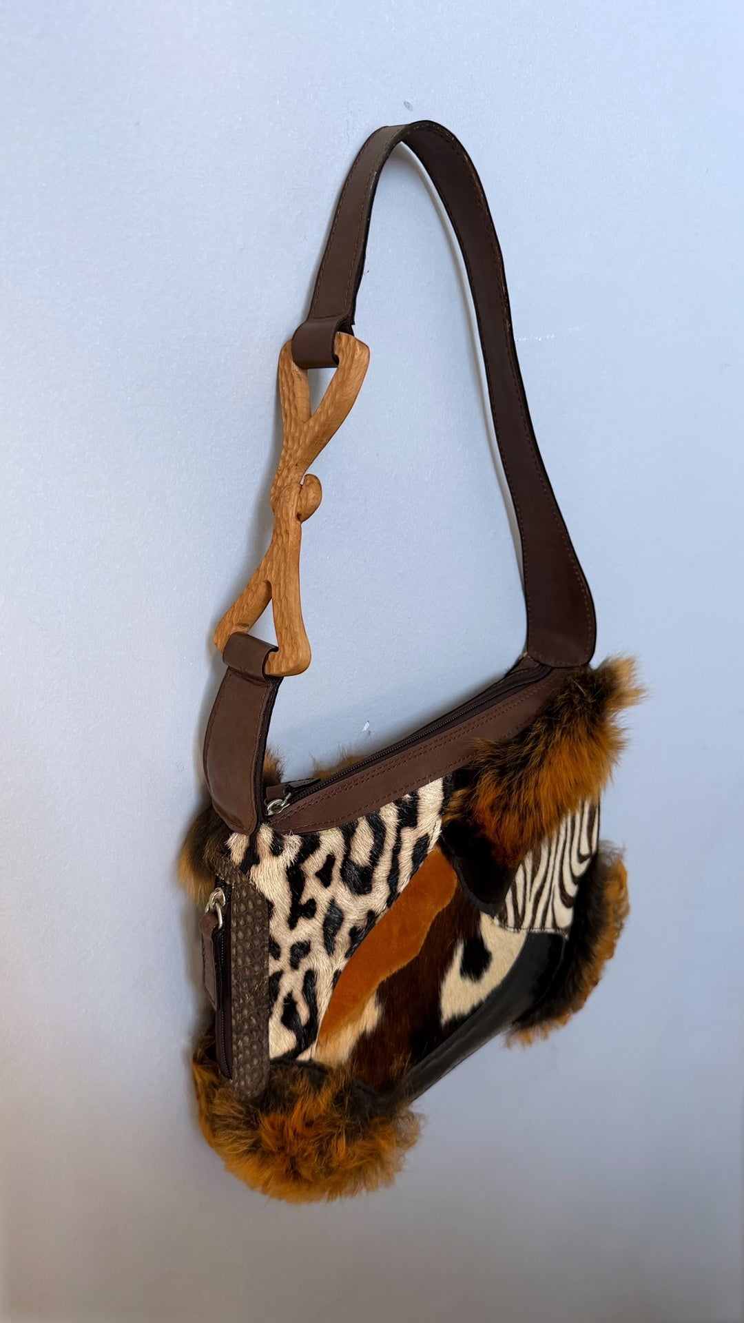 Escada Late 1990s Patchwork Fur & Leather Shoulder Bag