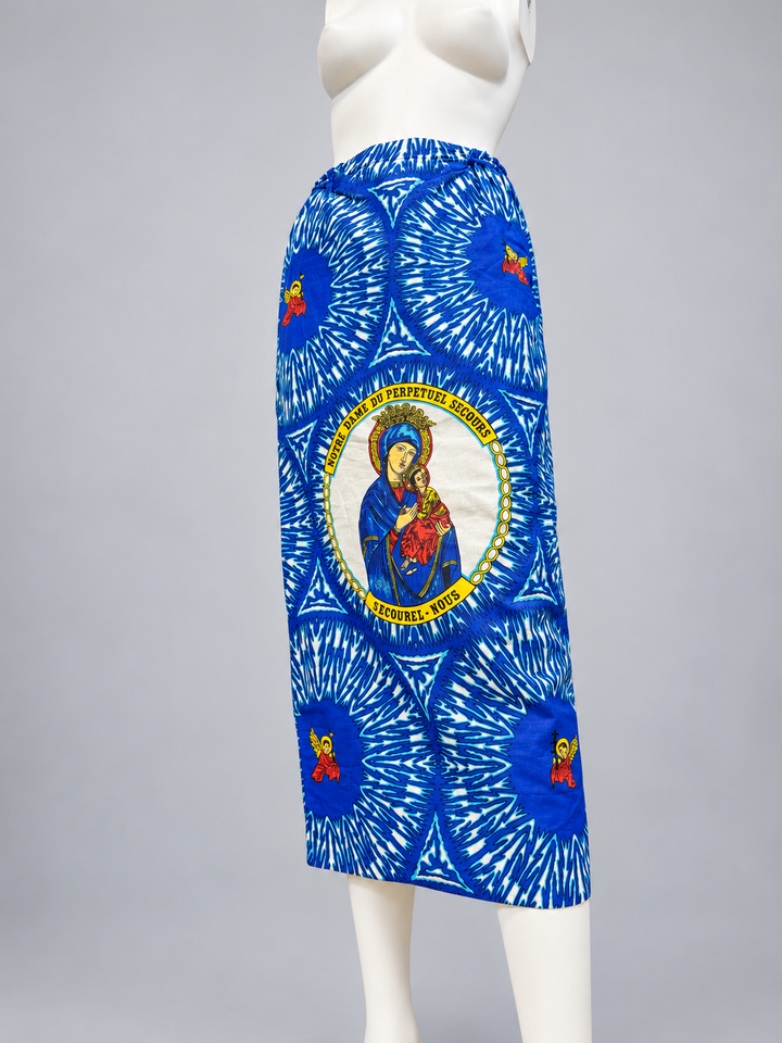 Religious icon print blue midi skirt