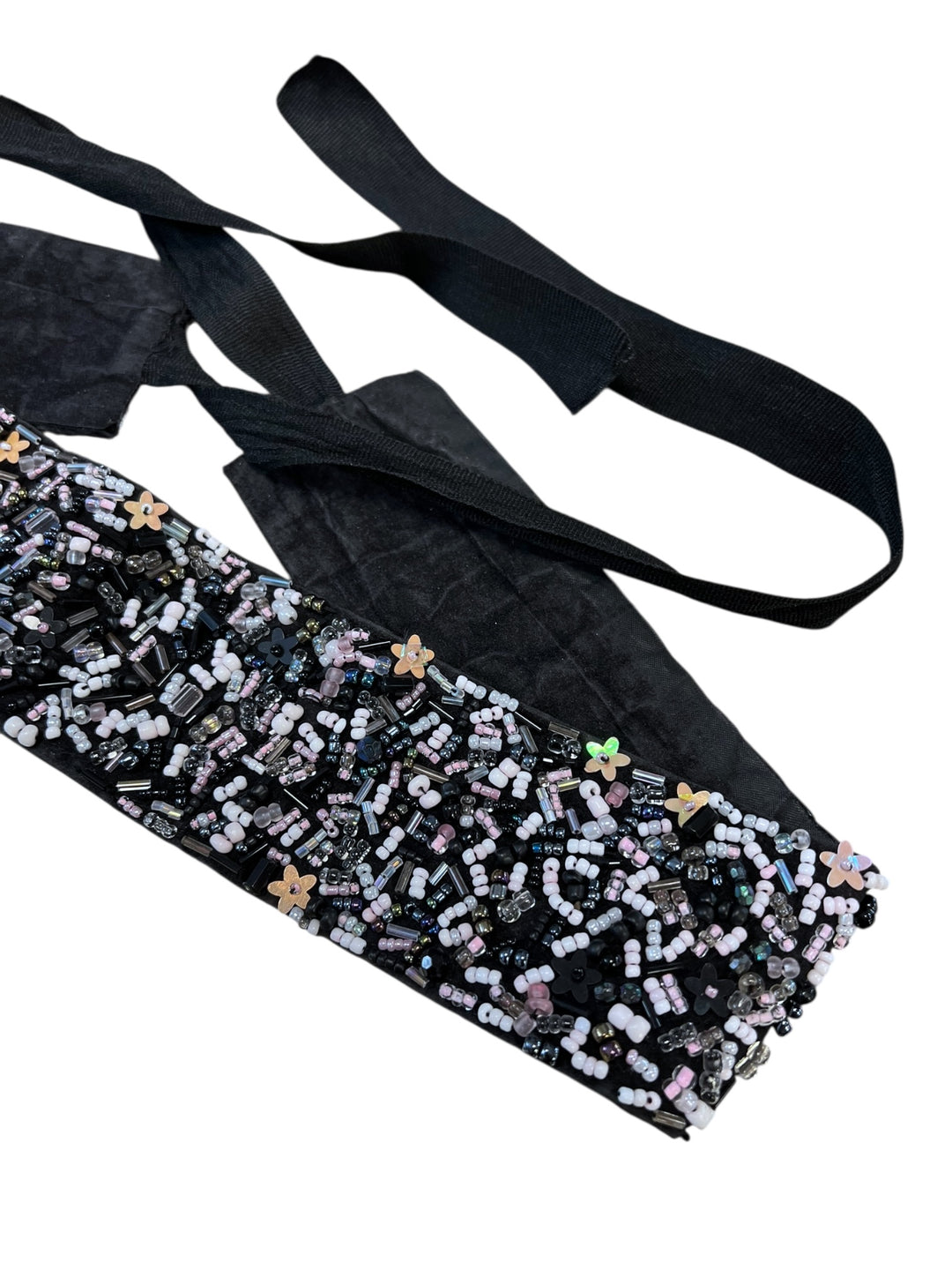 Hand-Beaded Tie Waist Belt with Floral Sequins