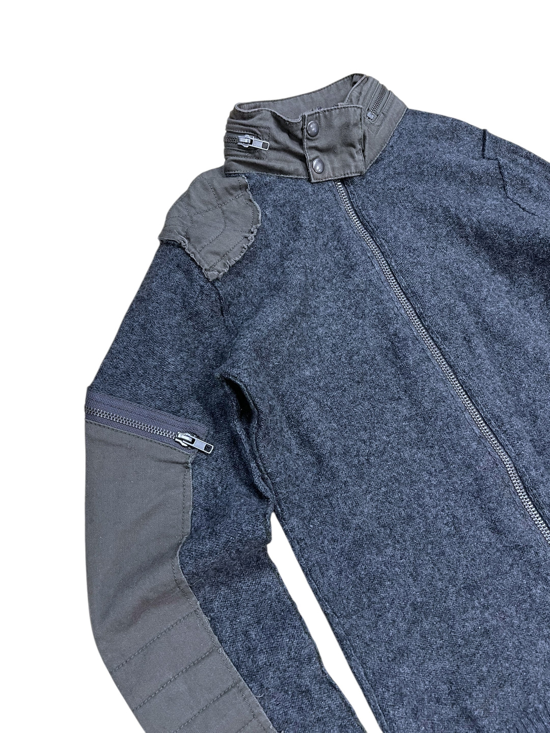 Diesel Military-Inspired Grey Knit & Cotton Panel Zip-Up Jacket Medium Slim Fit