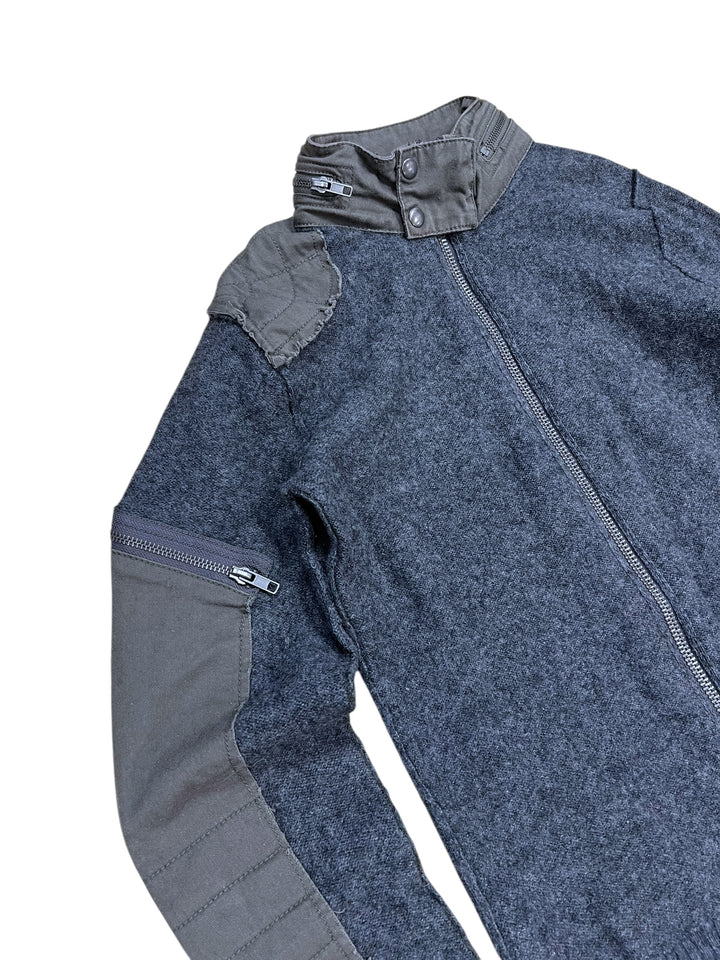Diesel Military-Inspired Grey Knit & Cotton Panel Zip-Up Jacket Medium Slim Fit