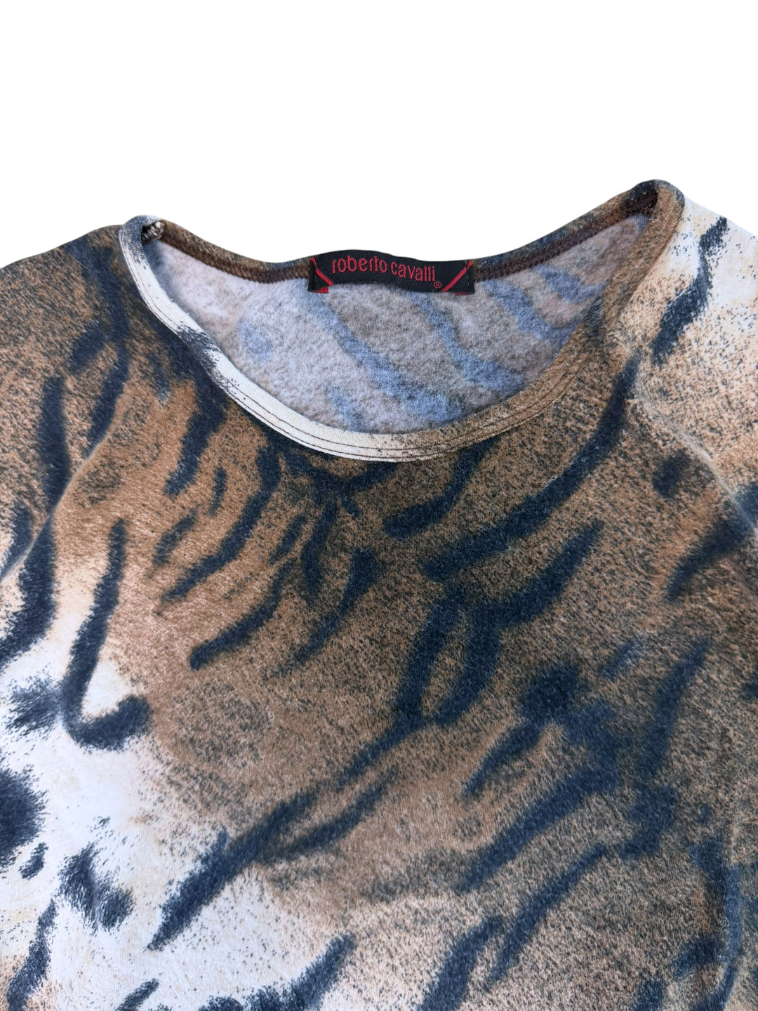 Roberto Cavalli tiger print stretch t-shirt – brown beige