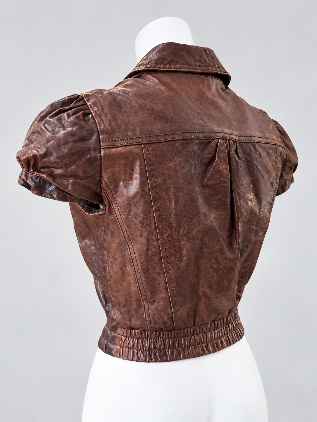 Cristinaeffe brown leather puff-sleeve jacket