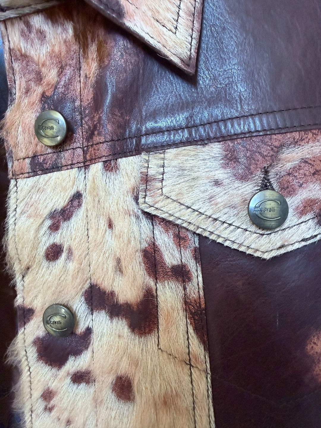 2000s Just Cavalli Imperial Brown Caw Leather Jacket Medium