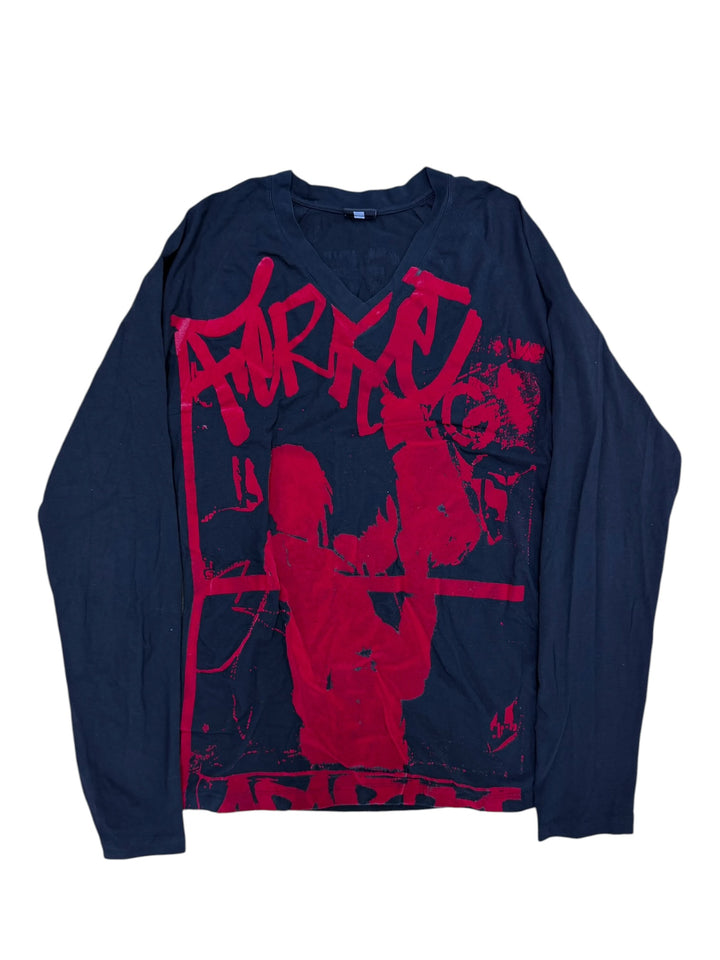 Gf ferré graphic v-neck long sleeve top