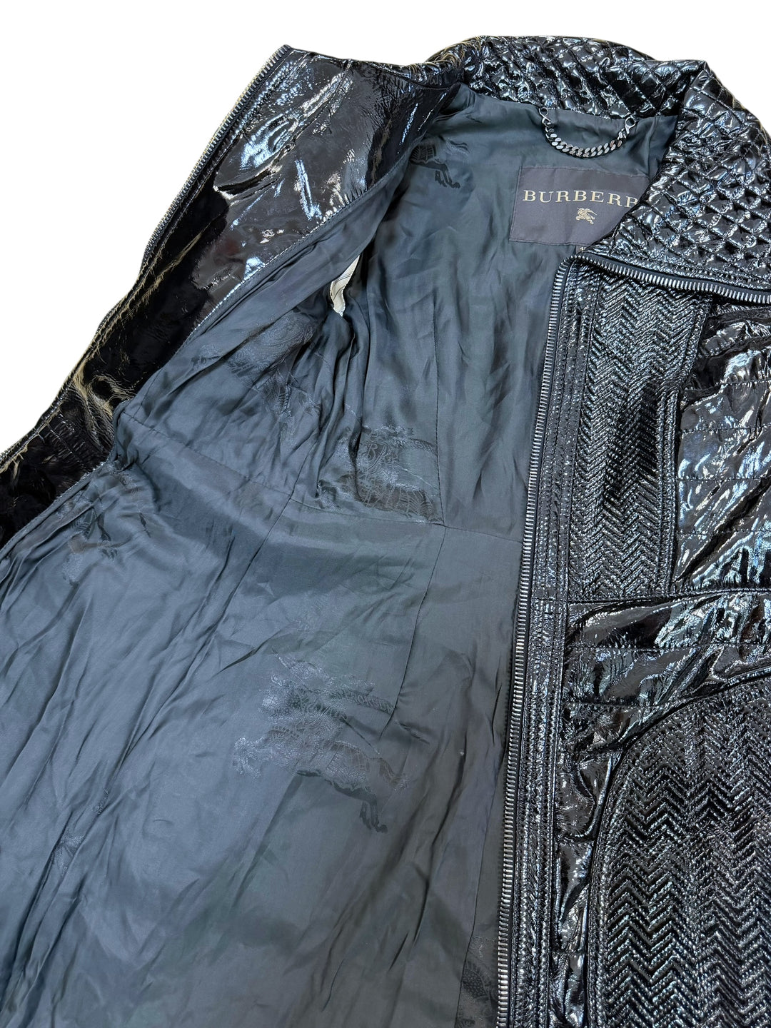 Burberry prorsum black patent leather quilted coat