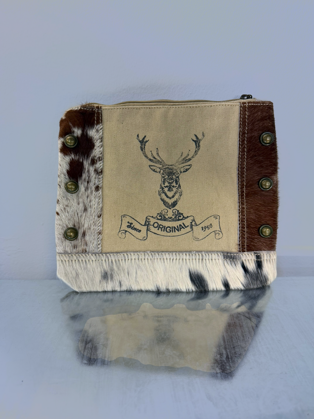 Hair-on hide western canvas pouch