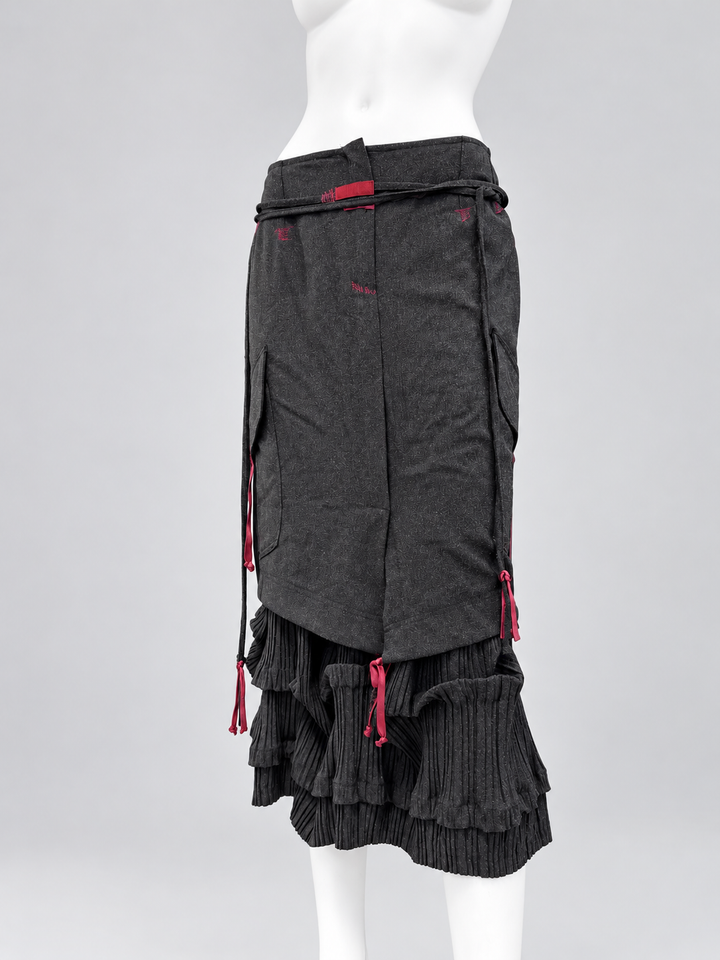 Vintage Italian layered ruffle cargo midi skirt
