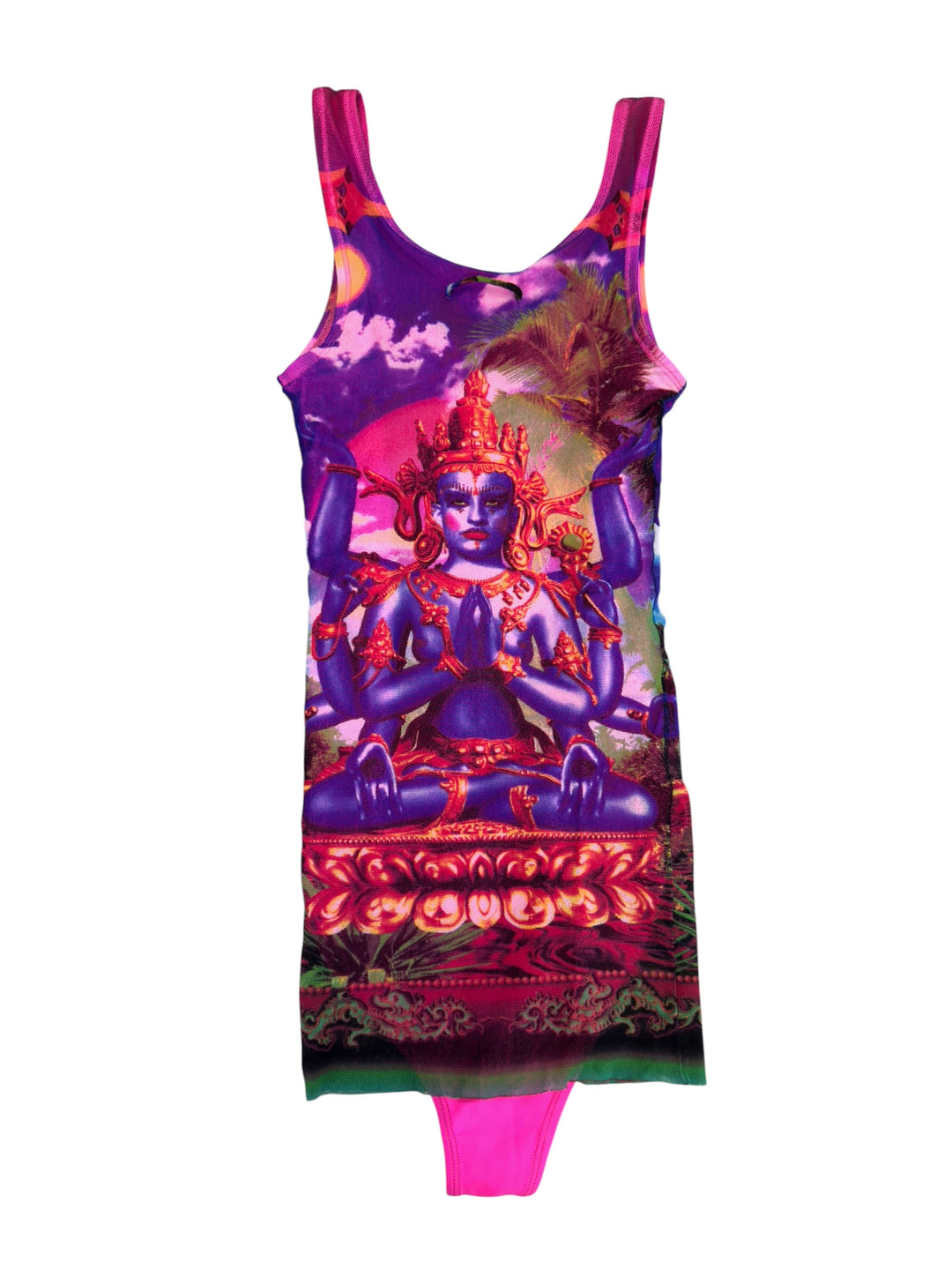Jean Paul Gaultier 1997 Hindu Deity sheer mesh tank micro mini dress