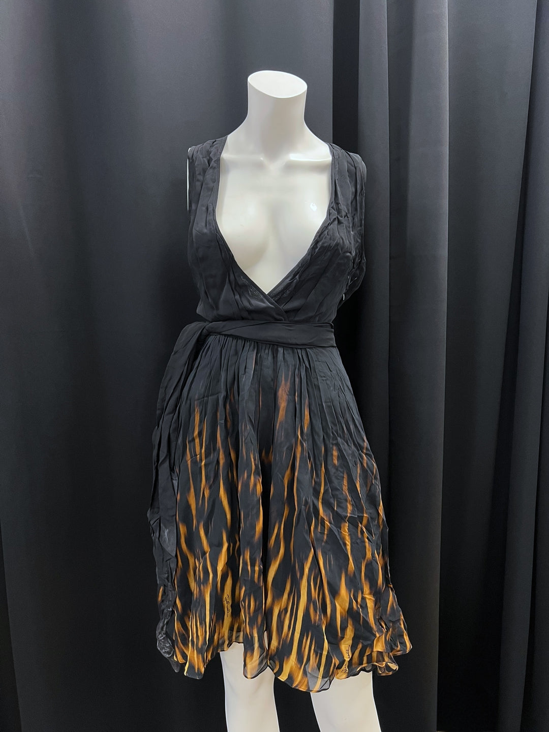 Just Cavalli Deadstock Black & Orange Flame Print Dress