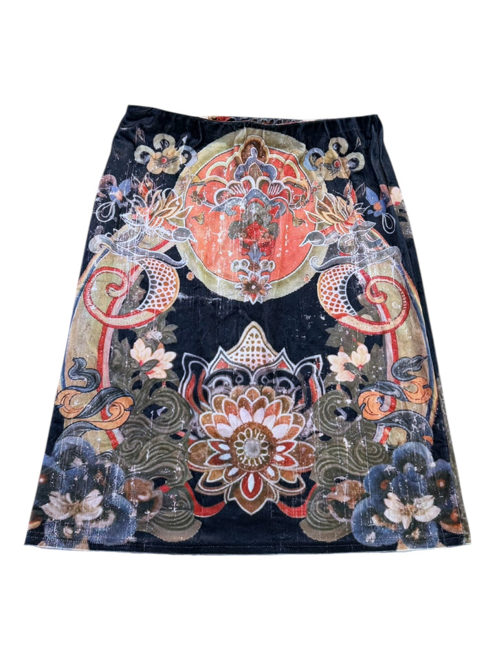 2000s velour Buddha print midi skirt extra large