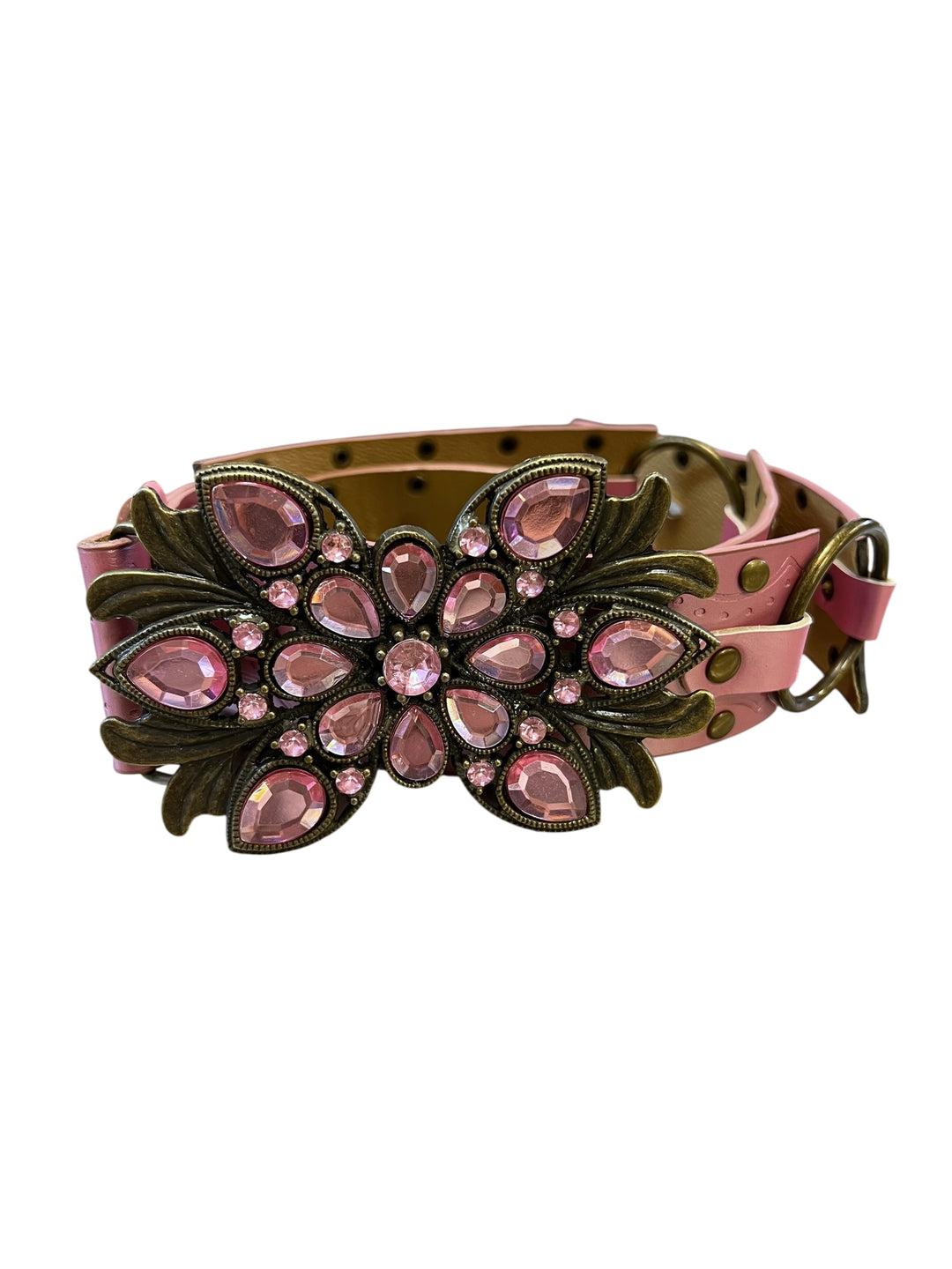 Vintage Pink Statement Belt with Jeweled Buckle