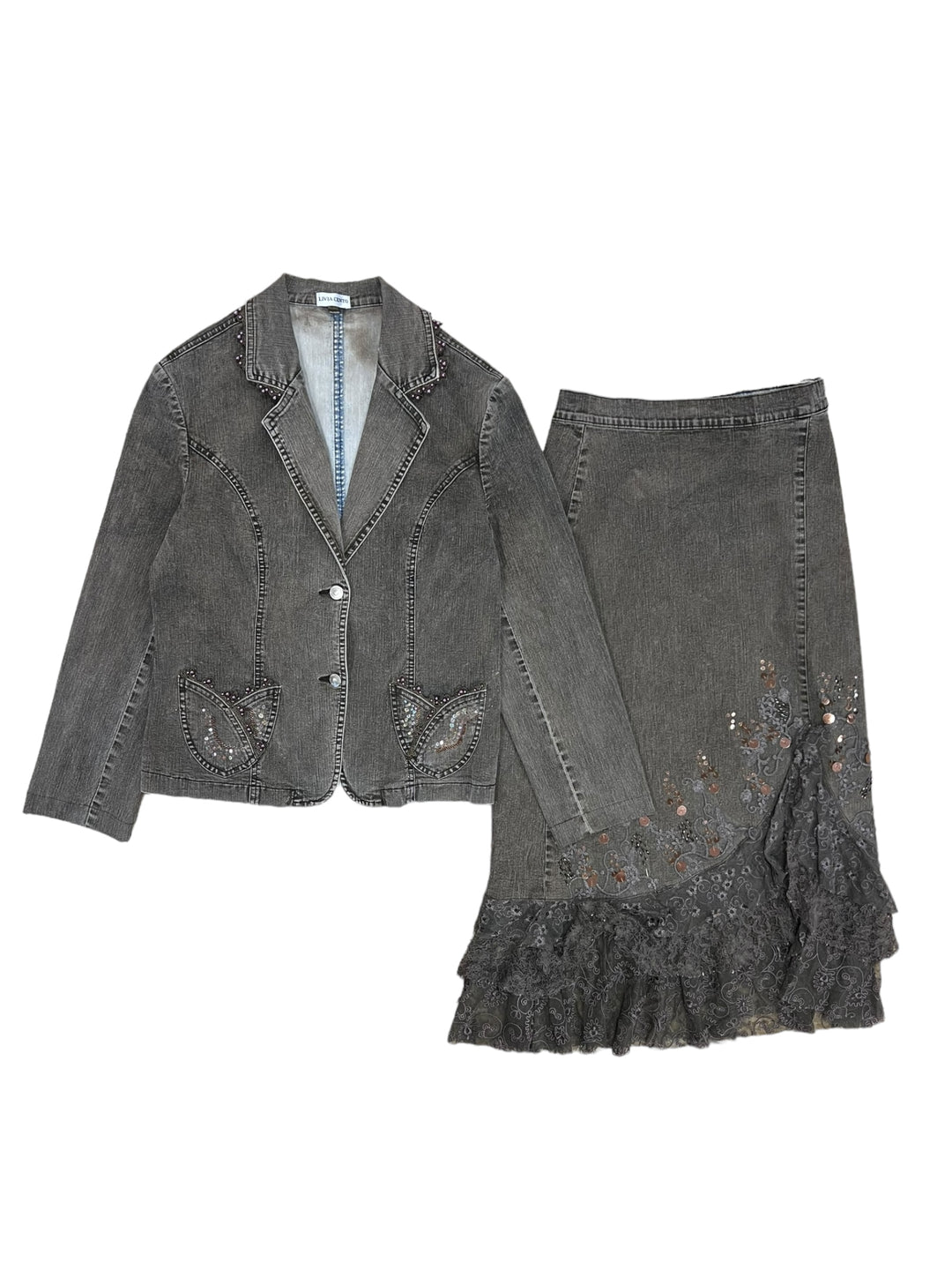 Vintage Y2K denim blazer & skirt set women’s medium