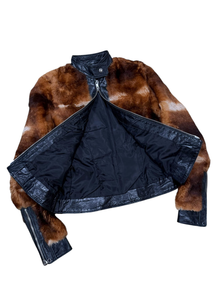 Vintage Rabbit & Fox Fur Leather Jacket Medium