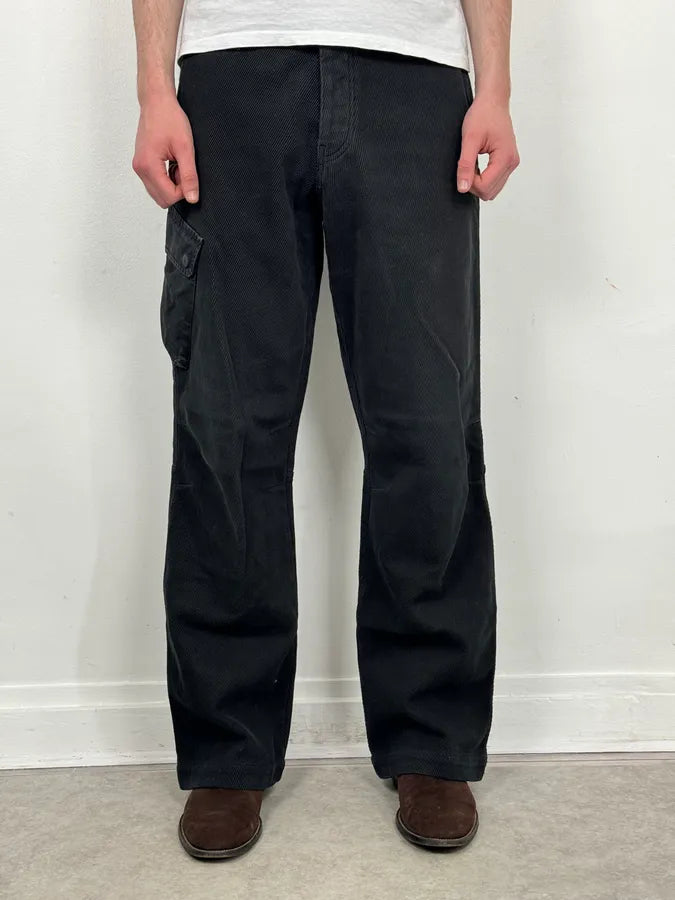 AW2005 Armani black corduroy cargo wide-leg pants
