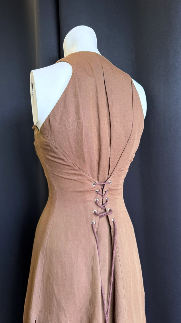 Thierry Mugler ACTIV archive corset detail linen blend maxi dress