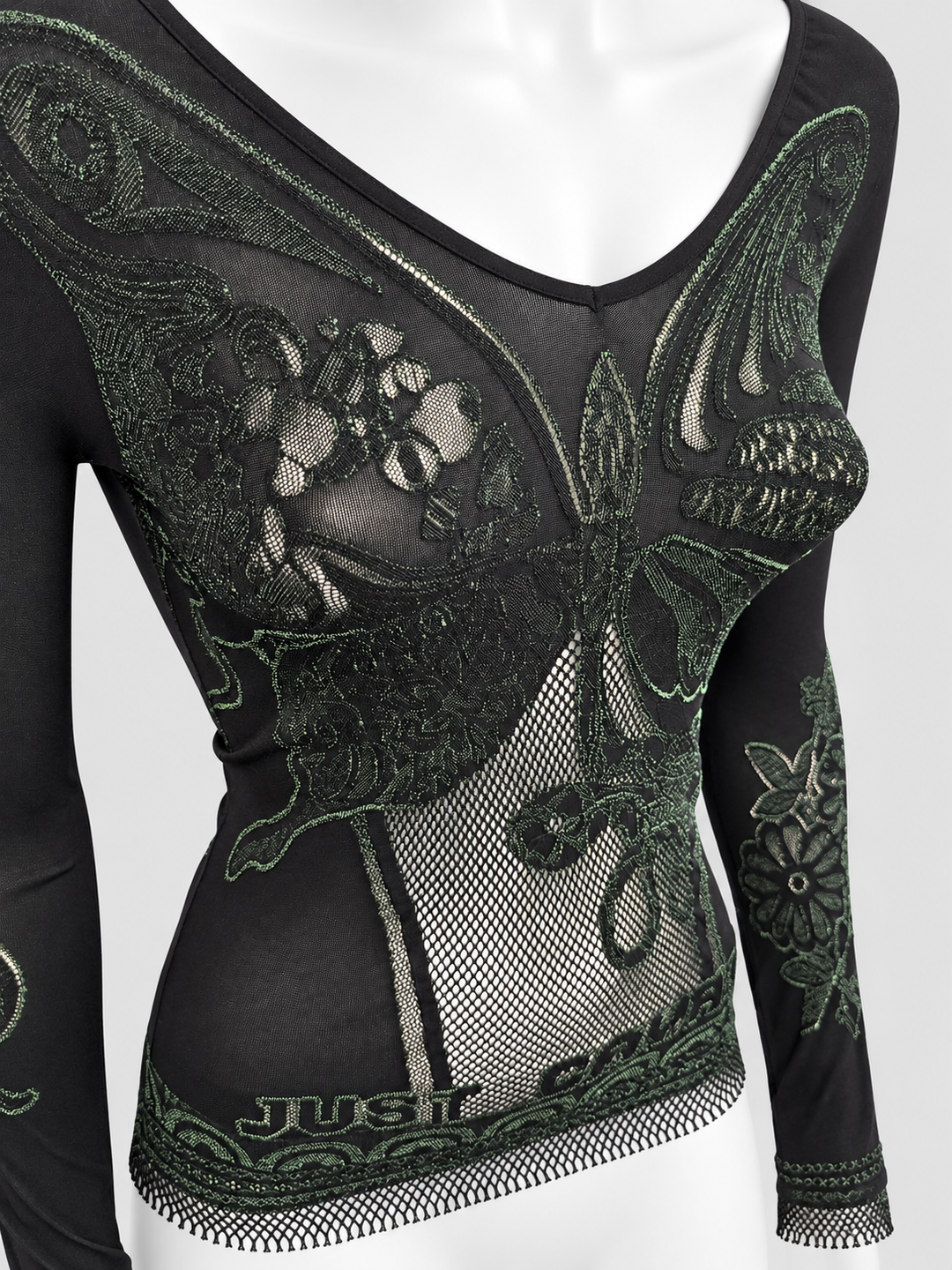 Just Cavalli butterfly mesh long sleeve top