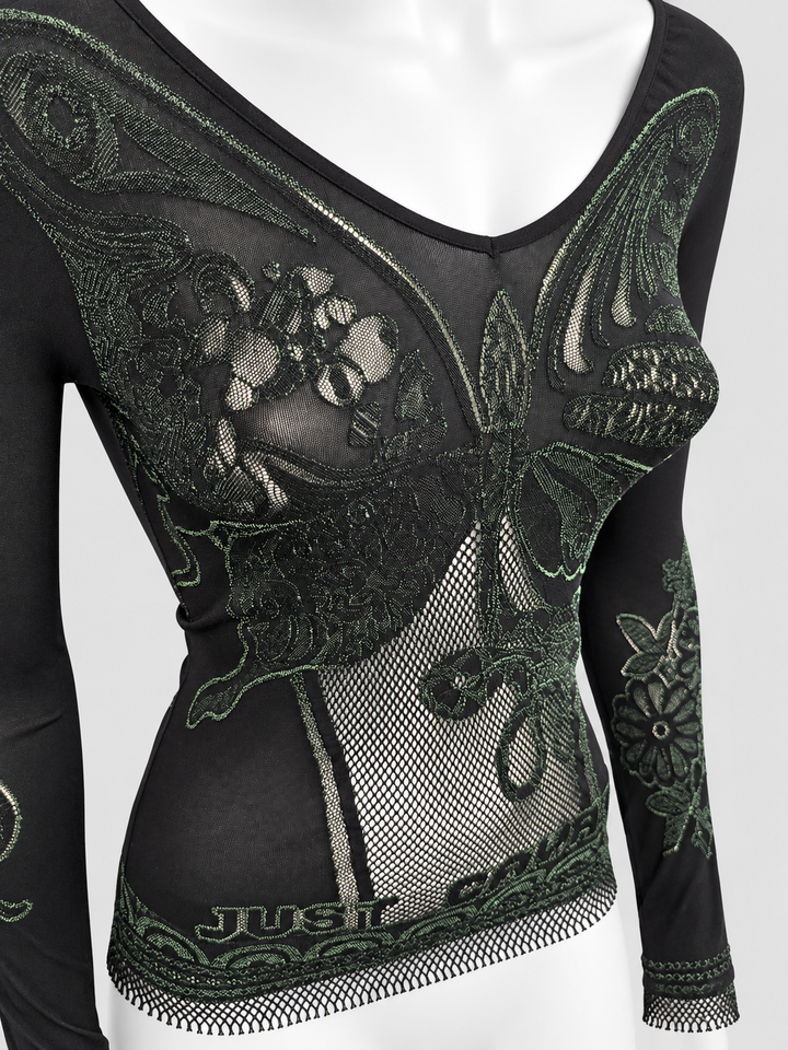 Just Cavalli butterfly mesh long sleeve top