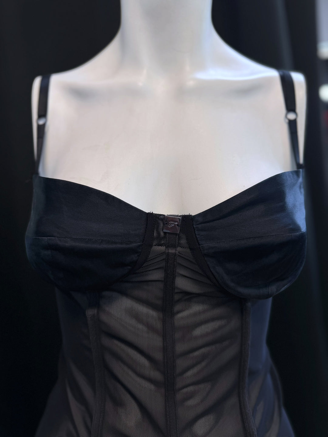 Fracomina black sheer mesh corset top extra small