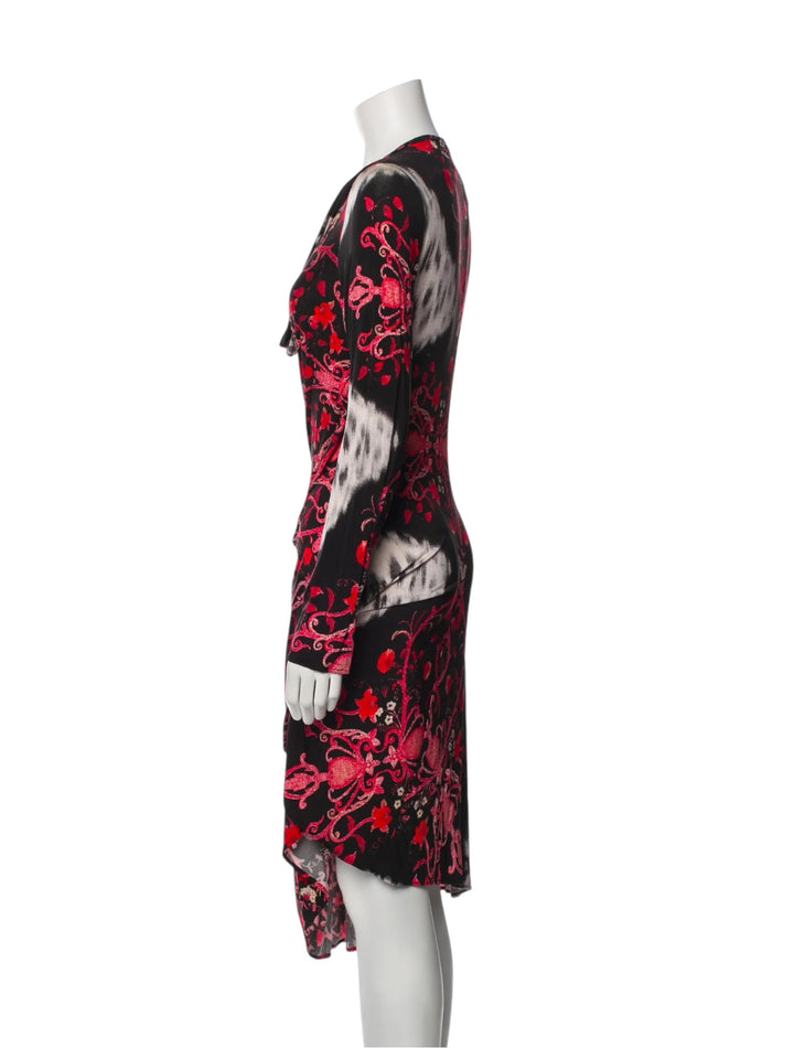 Class by Roberto Cavalli Black Floral Printed Draped Midi Dress Large