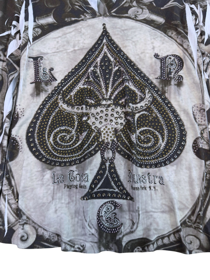 2000s studded ace of spades long sleeve top