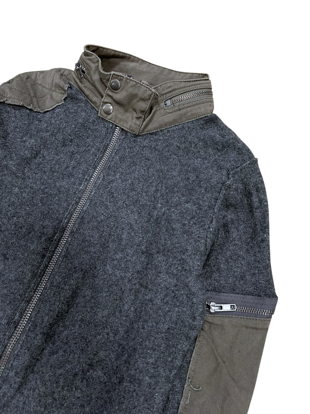 Diesel Military-Inspired Grey Knit & Cotton Panel Zip-Up Jacket Medium Slim Fit