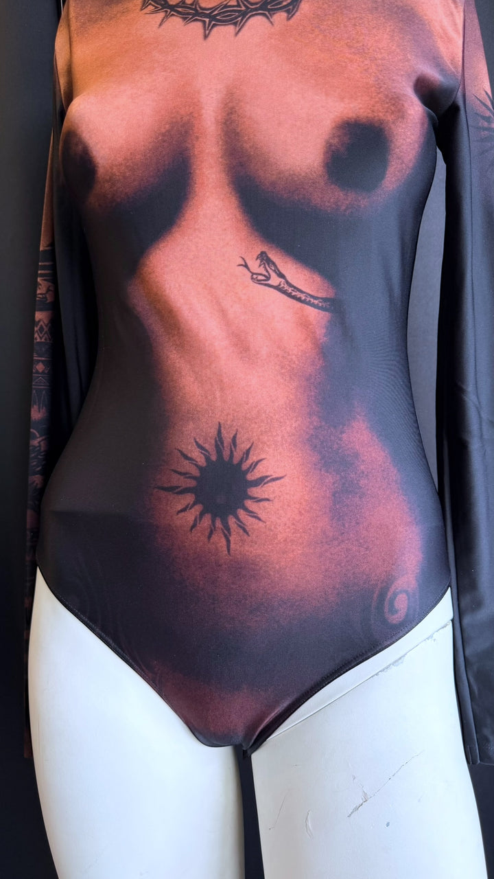 Jean Paul Gaultier tattoo print illusion bodysuit medium