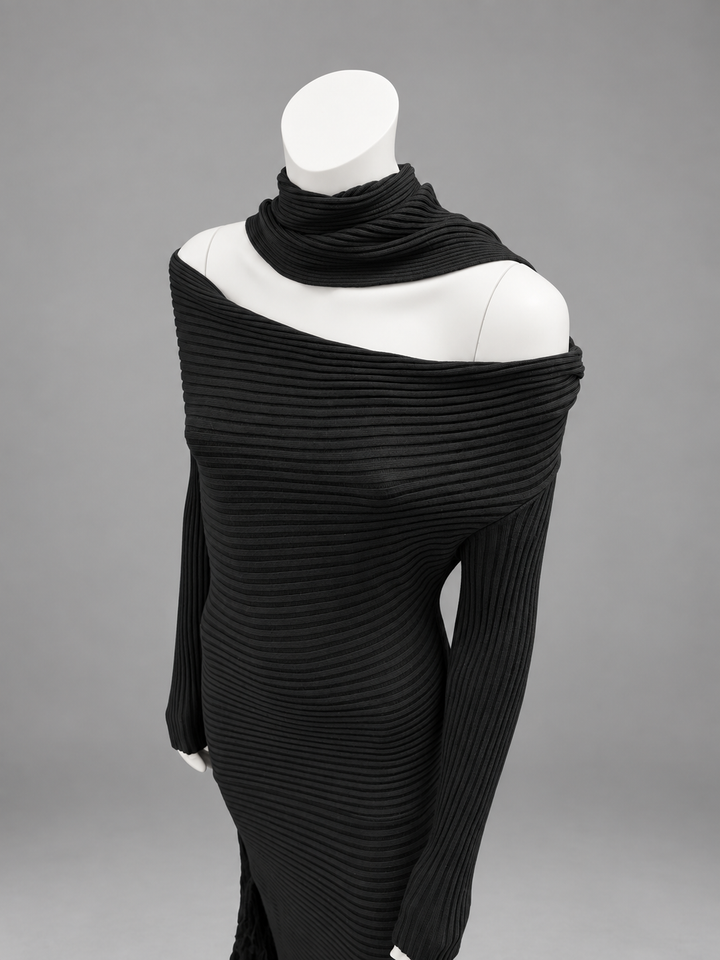 Jean Paul Gaultier ribbed knit dress with scarf