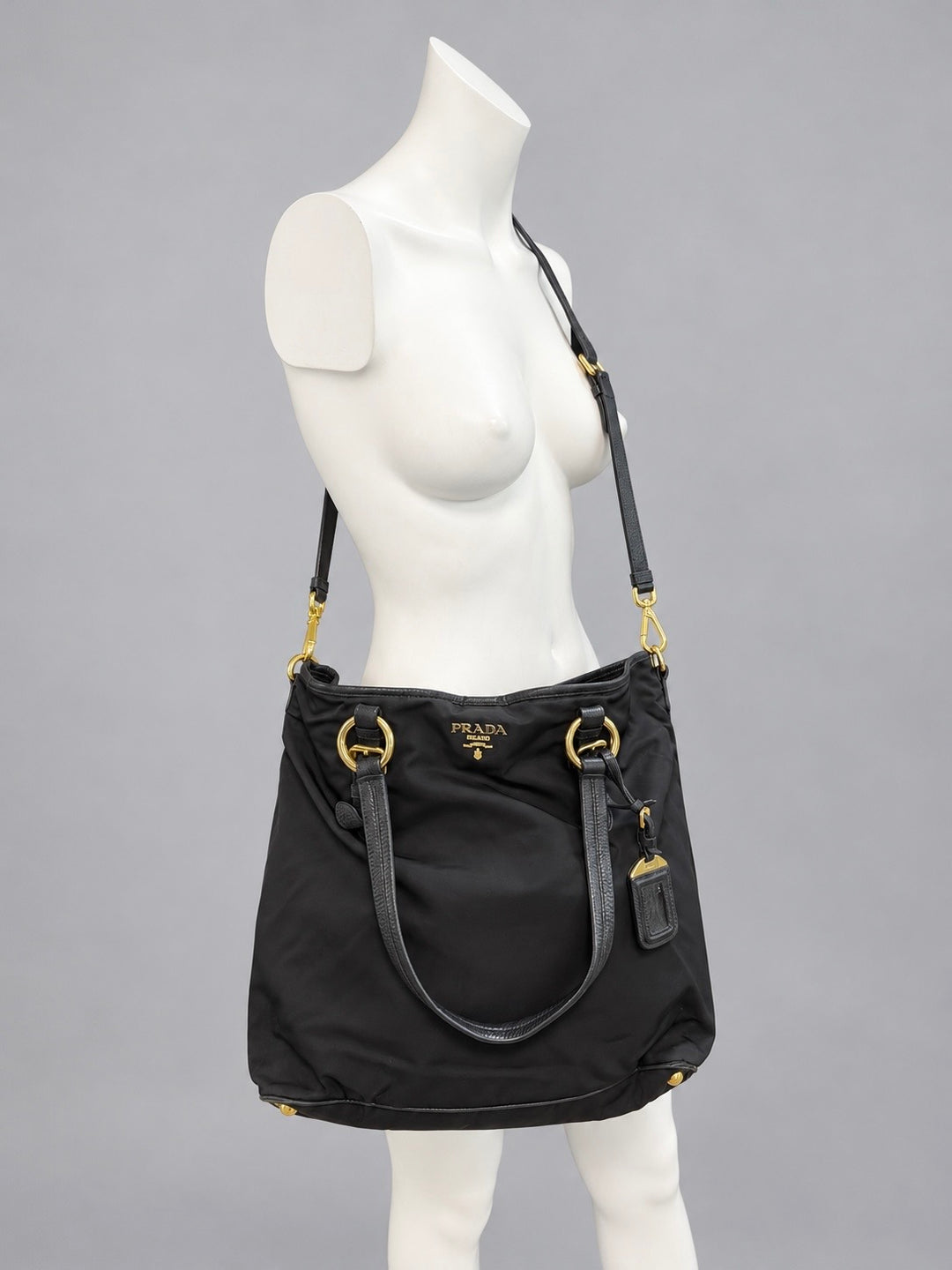 Prada black nylon & leather tote bag