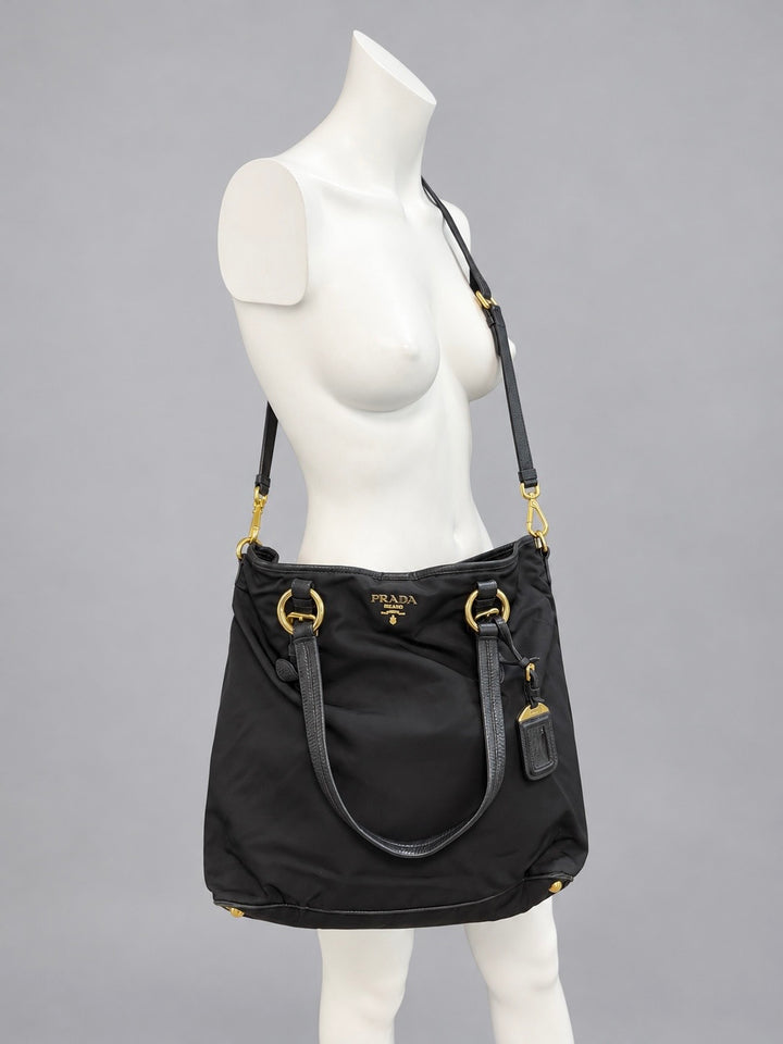 Prada black nylon & leather tote bag