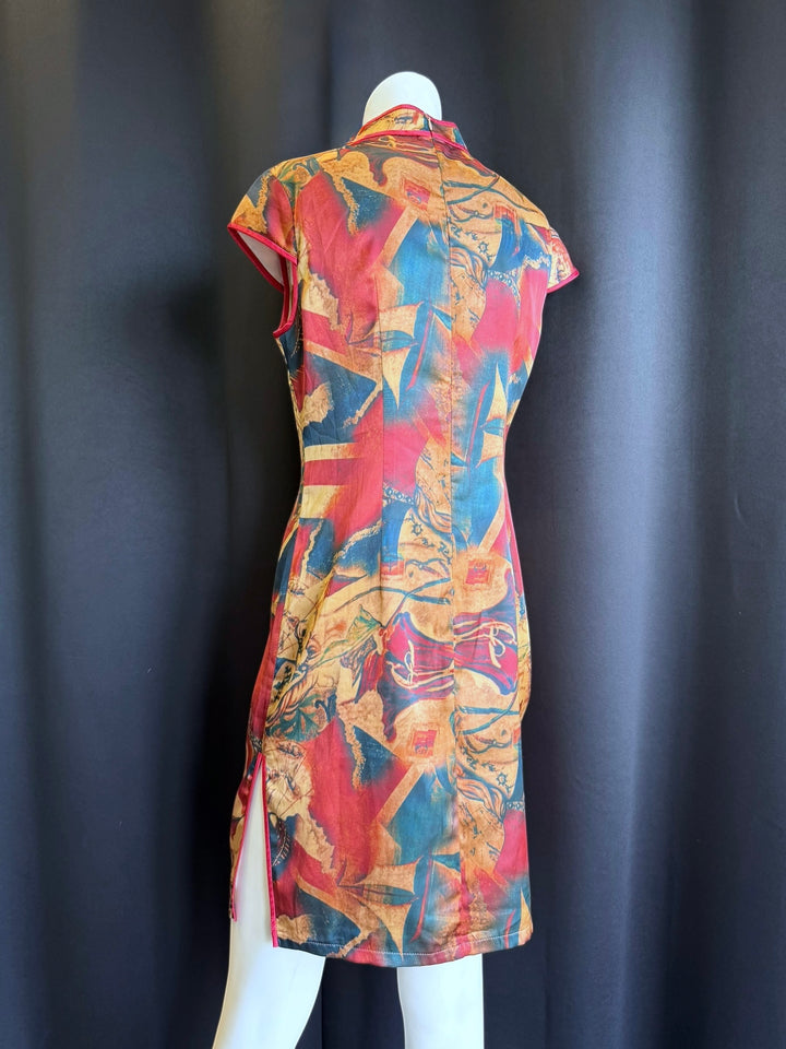 Vintage abstract-print qipao mini dress medium