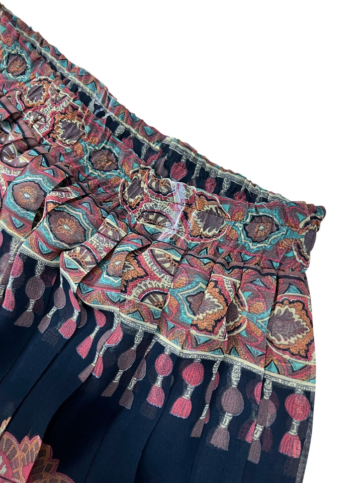 Vintage Ethnic Print Pleated Midi Skirt Medium