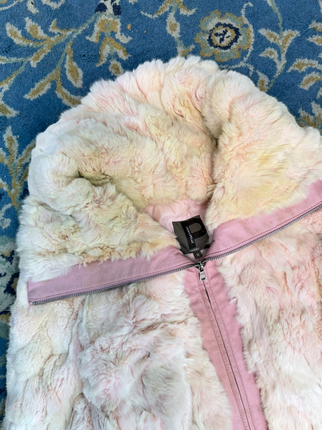 Conbipel 2000s pink leather faux fur jacket medium