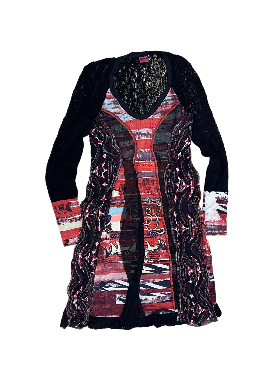 Save the Queen y2k all over print knit dress women’s small