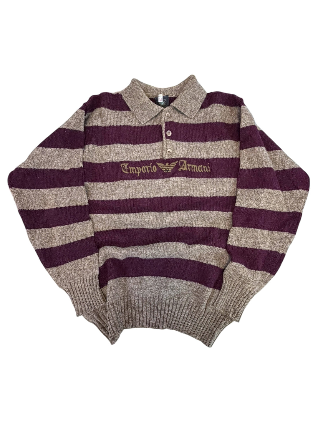 Emporio Armani vintage 1980s wool striped polo sweater