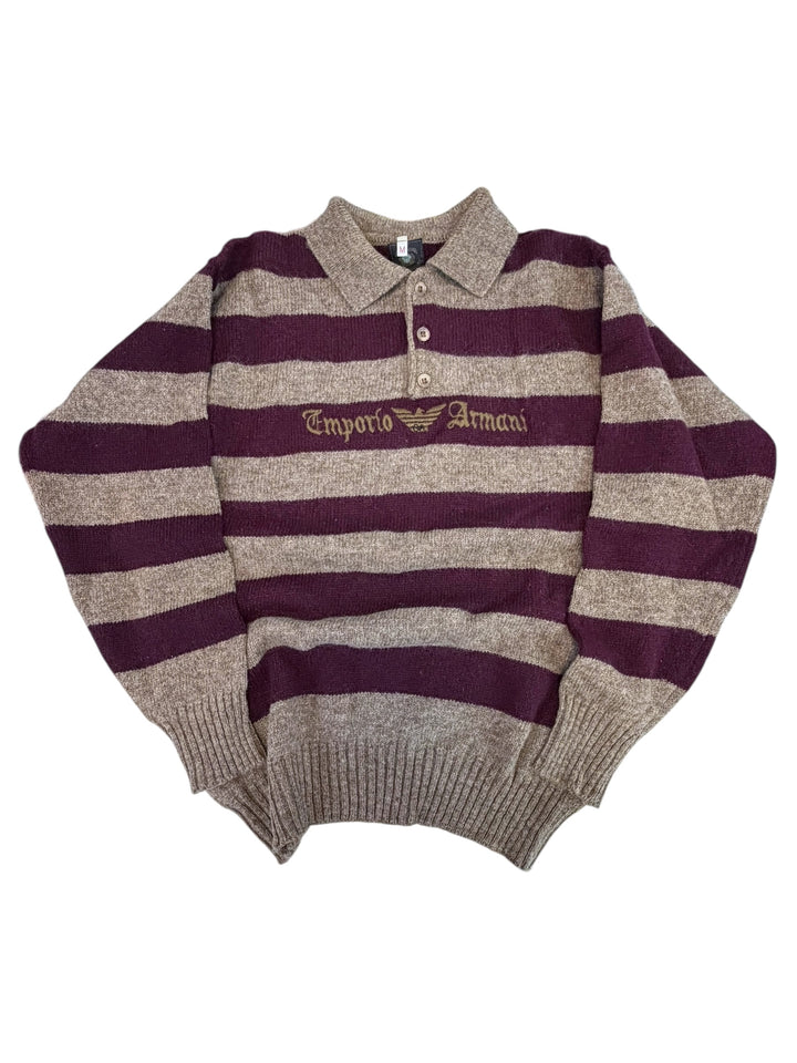Emporio Armani vintage 1980s wool striped polo sweater