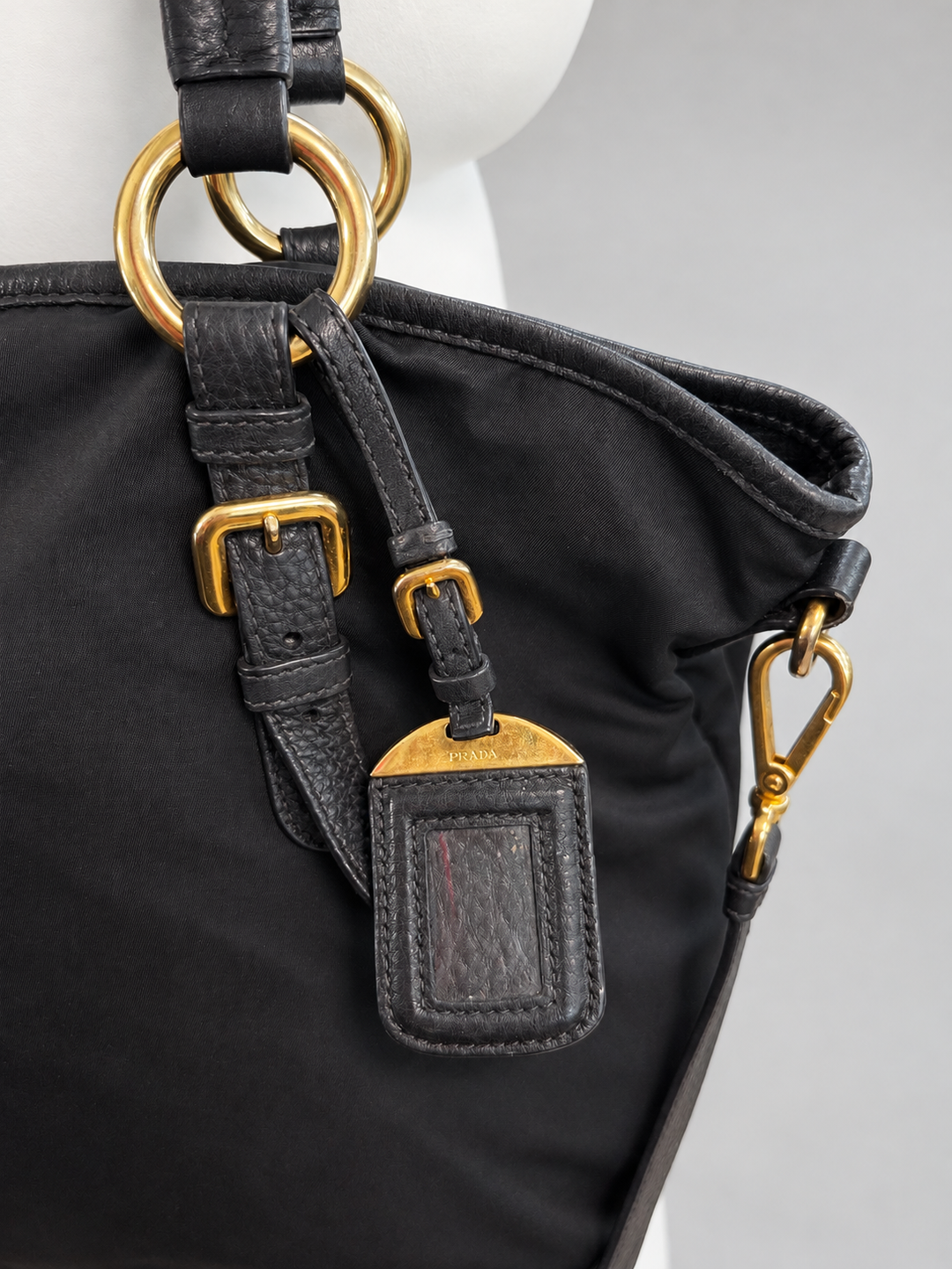 Prada black nylon & leather tote bag