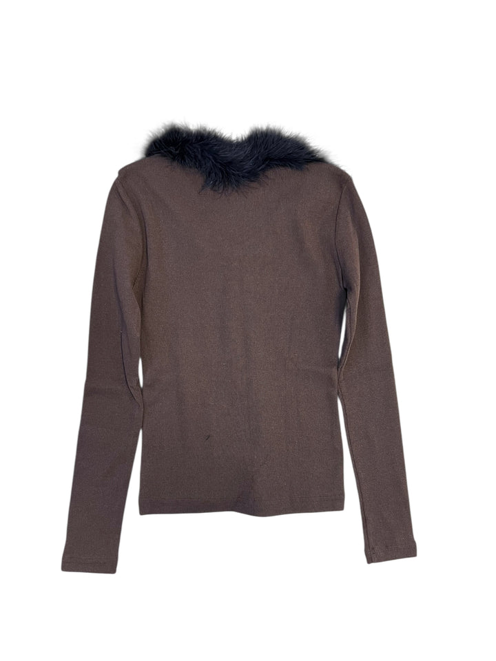 Vintage Long Sleeve Top w/ Faux Fur Collar small