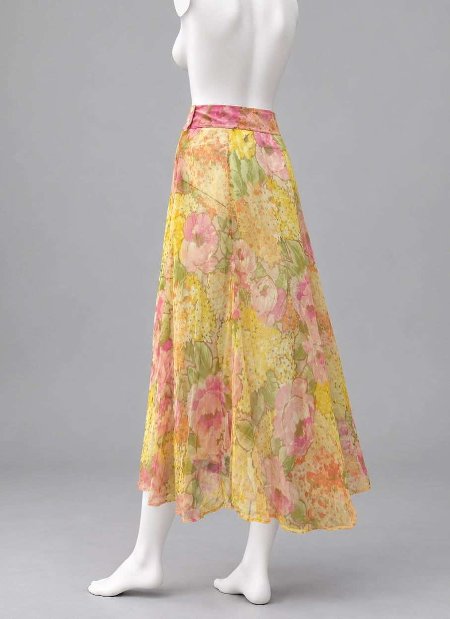Kenzo Paris 1990s sheer floral maxi skirt