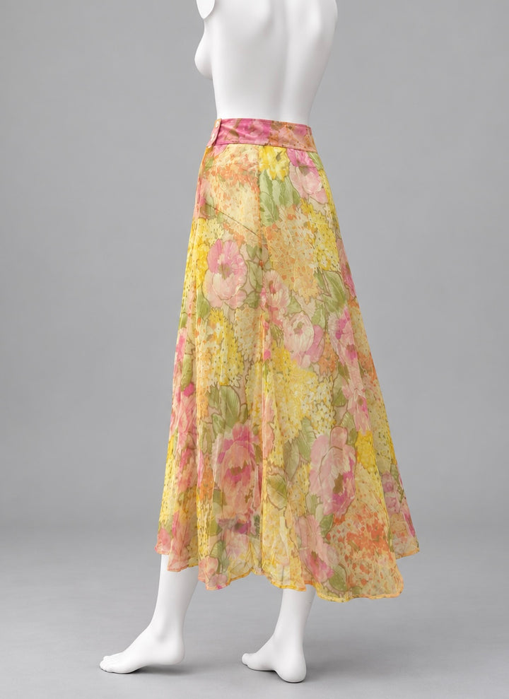 Kenzo Paris 1990s sheer floral maxi skirt