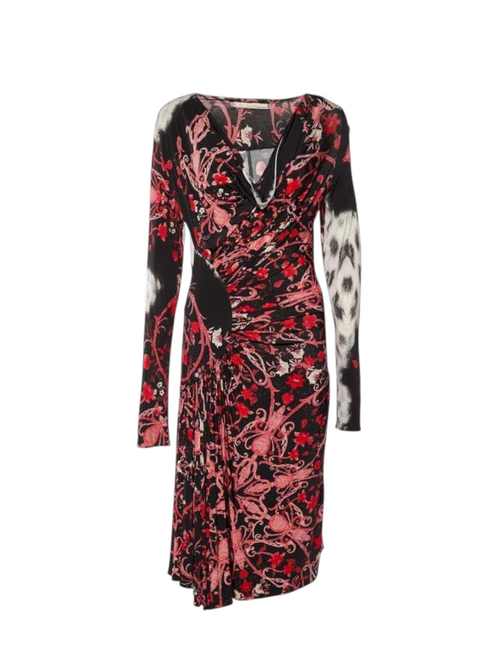 Class by Roberto Cavalli Black Floral Printed Draped Midi Dress Large