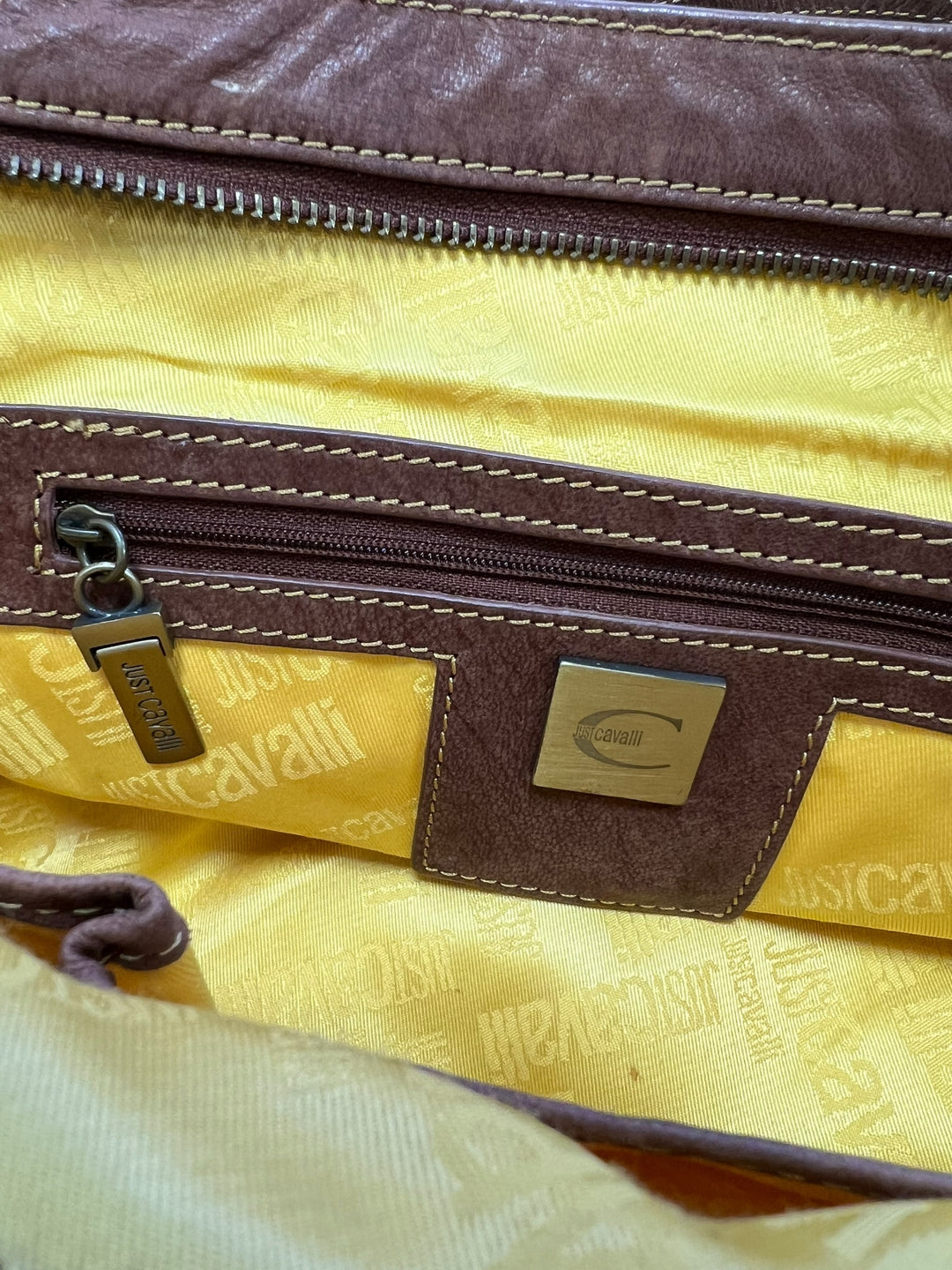 Just Cavalli vintage brown leather shoulder bag