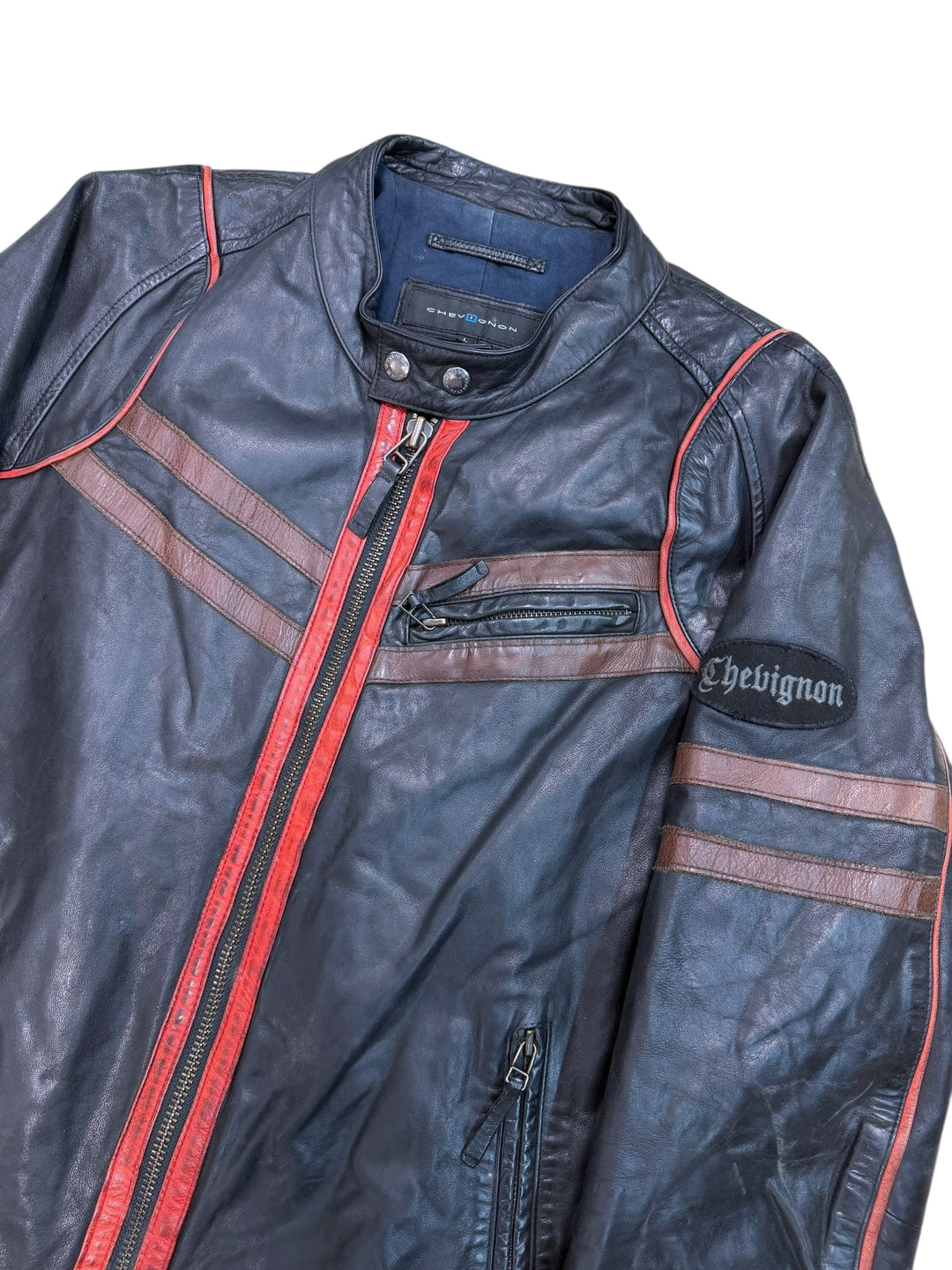 Chevignon vintage leather moto jacket large
