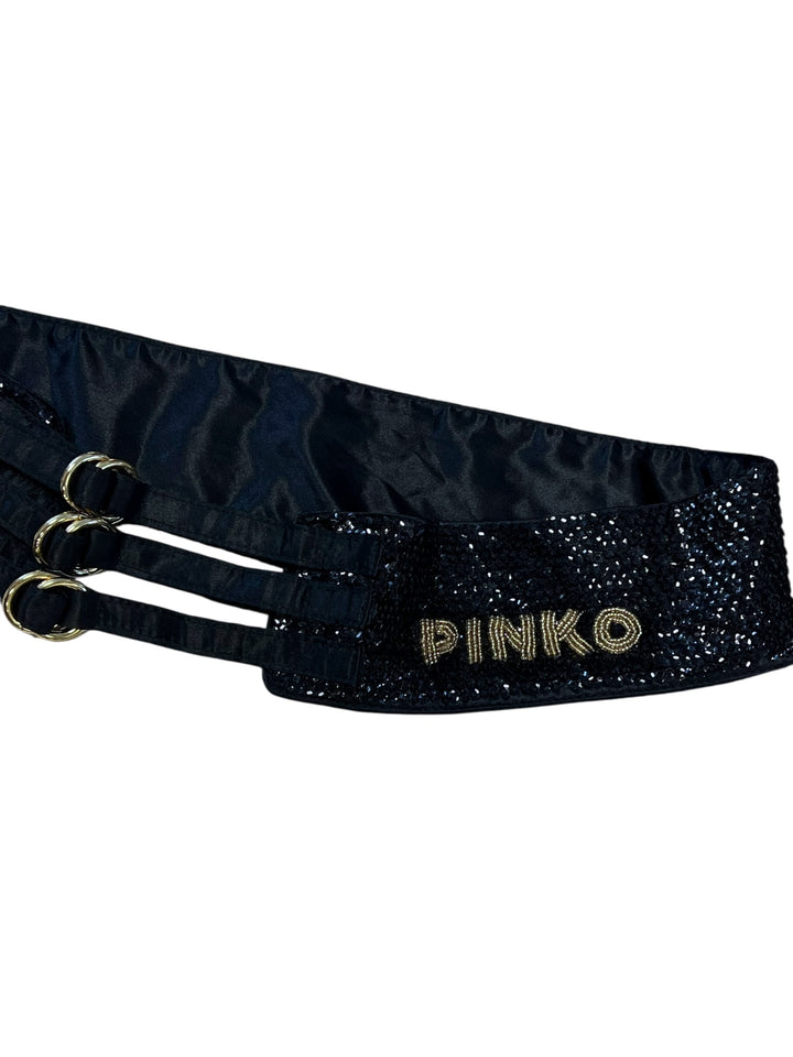 Pinko Black Satin Embellished Waist Belt